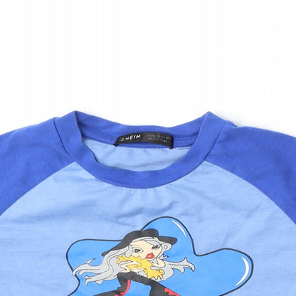 SheIn Womens Blue Polyester Basic T-Shirt Size XS Round Neck - It's My World