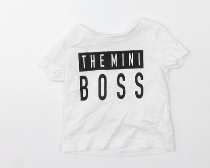 Lullaby Boys White Cotton Basic T-Shirt Size 3-6 Months Round Neck - Mini Boss