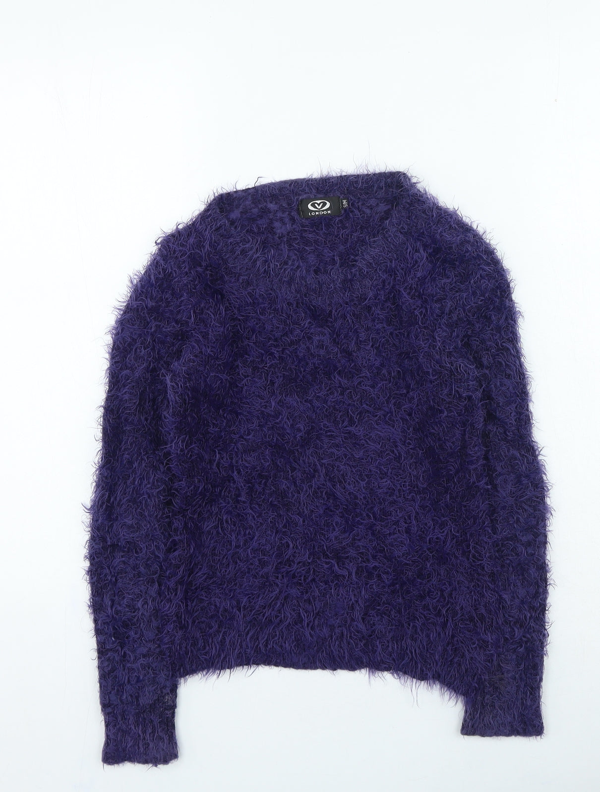 V London Womens Purple Round Neck Acrylic Pullover Jumper Size S