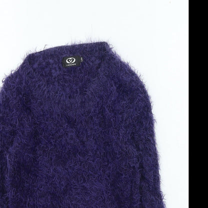 V London Womens Purple Round Neck Acrylic Pullover Jumper Size S