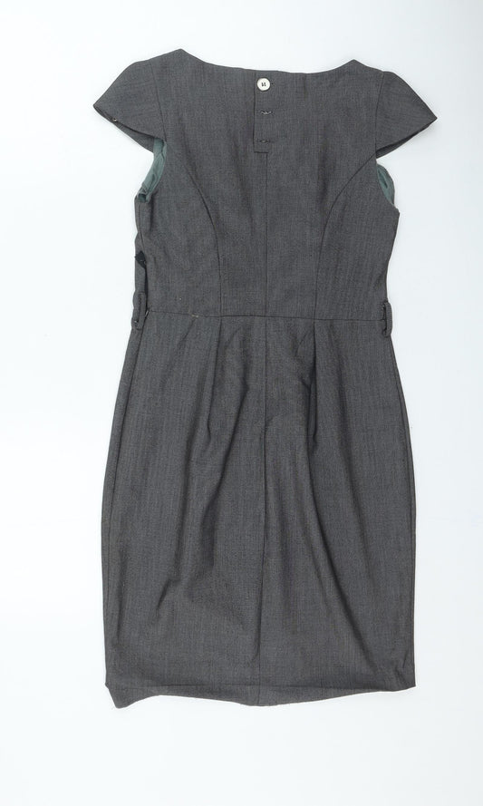 Glamourous Womens Grey Polyester Bodycon Size 10 Round Neck Button