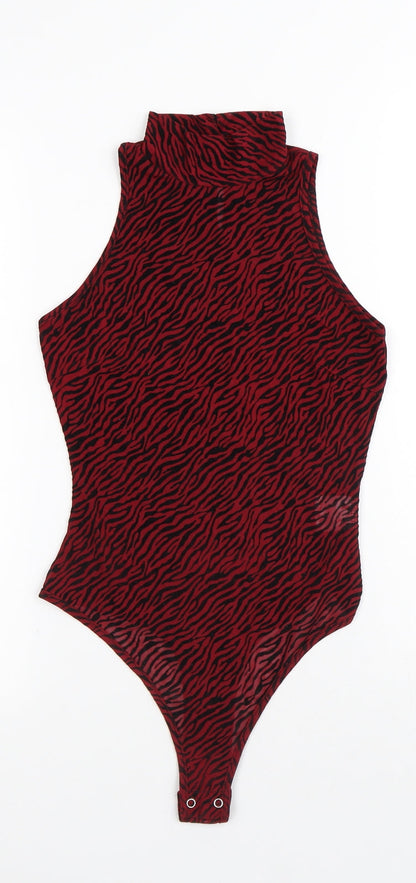 NAANAA Womens Red Animal Print Polyester Bodysuit One-Piece Size 8 Snap