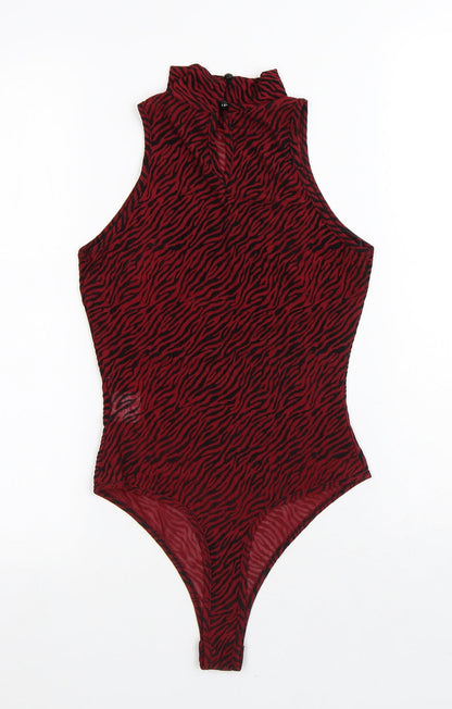 NAANAA Womens Red Animal Print Polyester Bodysuit One-Piece Size 8 Snap