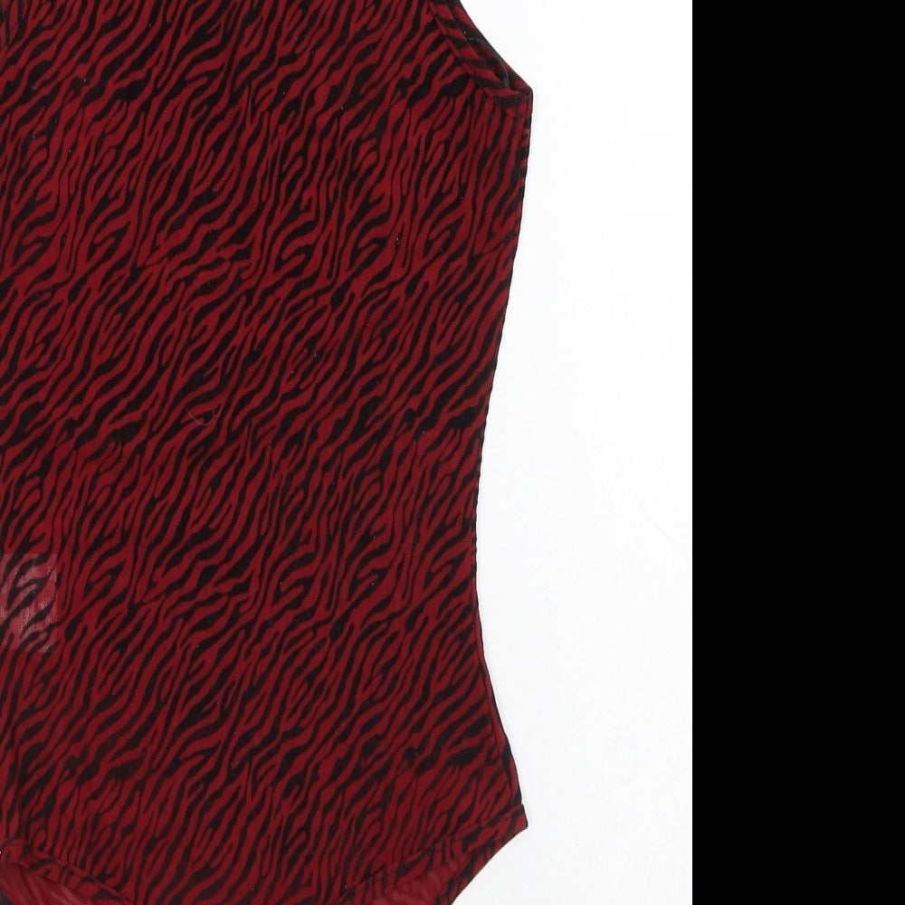 NAANAA Womens Red Animal Print Polyester Bodysuit One-Piece Size 8 Snap