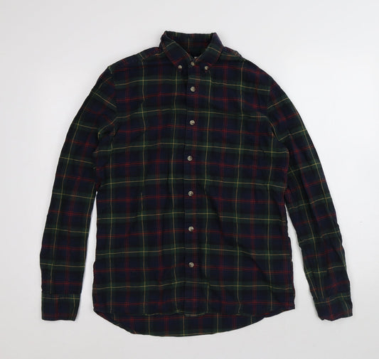 Topman Mens Multicoloured Plaid Cotton Button-Up Size S Collared Button