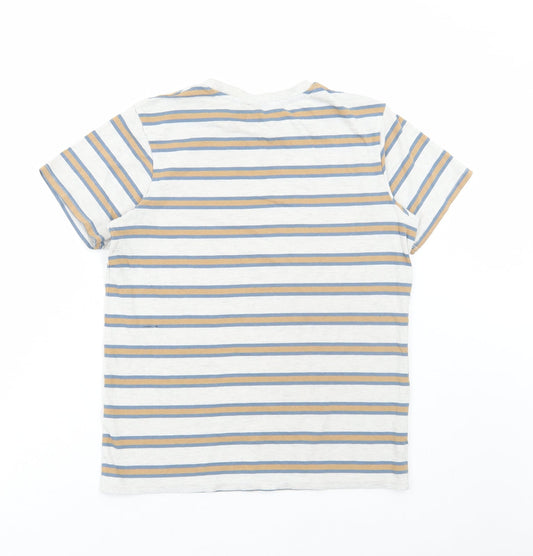 George Boys Grey Striped Cotton Basic T-Shirt Size 13-14 Years Round Neck Pullover