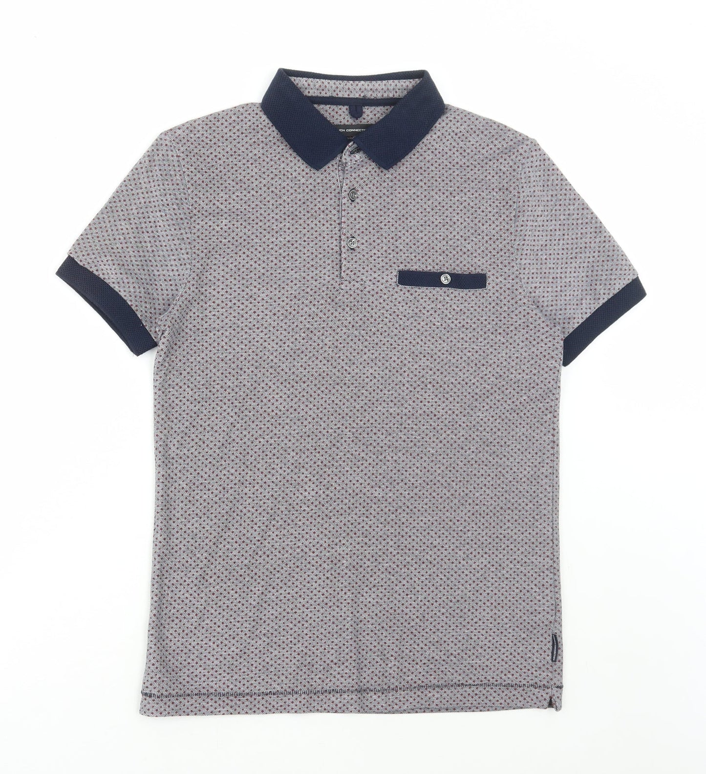 French Connection Mens Multicoloured Geometric Cotton Polo Size XS Collared Button