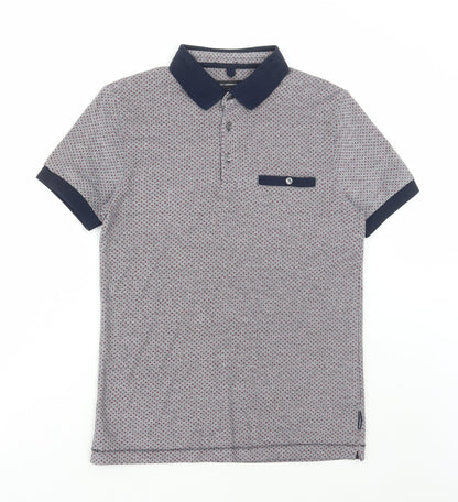 French Connection Mens Multicoloured Geometric Cotton Polo Size XS Collared Button