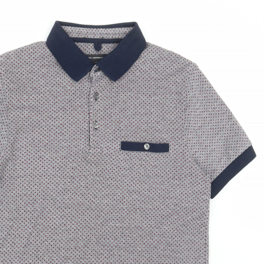 French Connection Mens Multicoloured Geometric Cotton Polo Size XS Collared Button