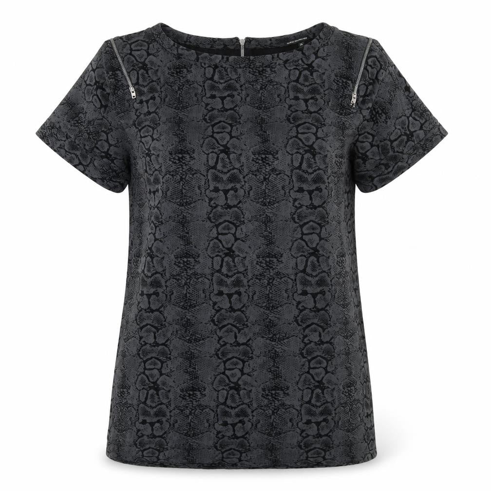 Marks and Spencer Womens Grey Animal Print Polyester Basic T-Shirt Size 8 Scoop Neck