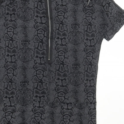 Marks and Spencer Womens Grey Animal Print Polyester Basic T-Shirt Size 8 Scoop Neck