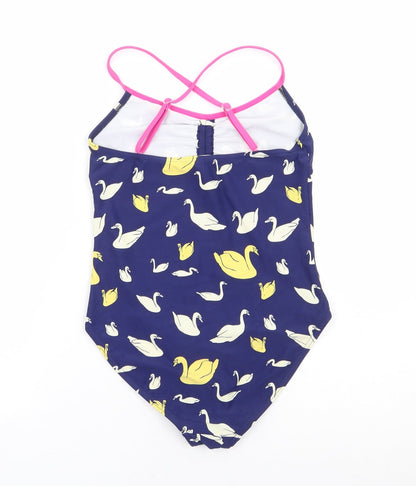 Johnnie B Girls Blue Geometric Polyamide Leotard One-Piece Size 13-14 Years Pullover - Swimsuit, Swans