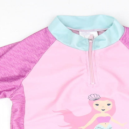 Hullabaloo Girls Pink Polyester Jersey T-Shirt Size 4-5 Years Mock Neck Zip - Rashguard, Mermaid in Training