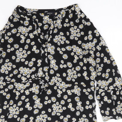 Papaya Womens Black Floral Viscose A-Line Size 10 V-Neck Button