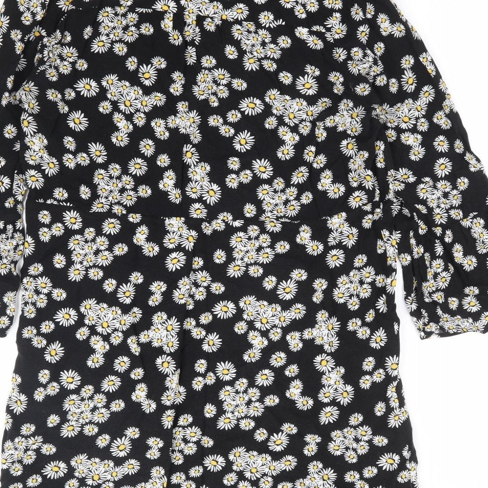 Papaya Womens Black Floral Viscose A-Line Size 10 V-Neck Button