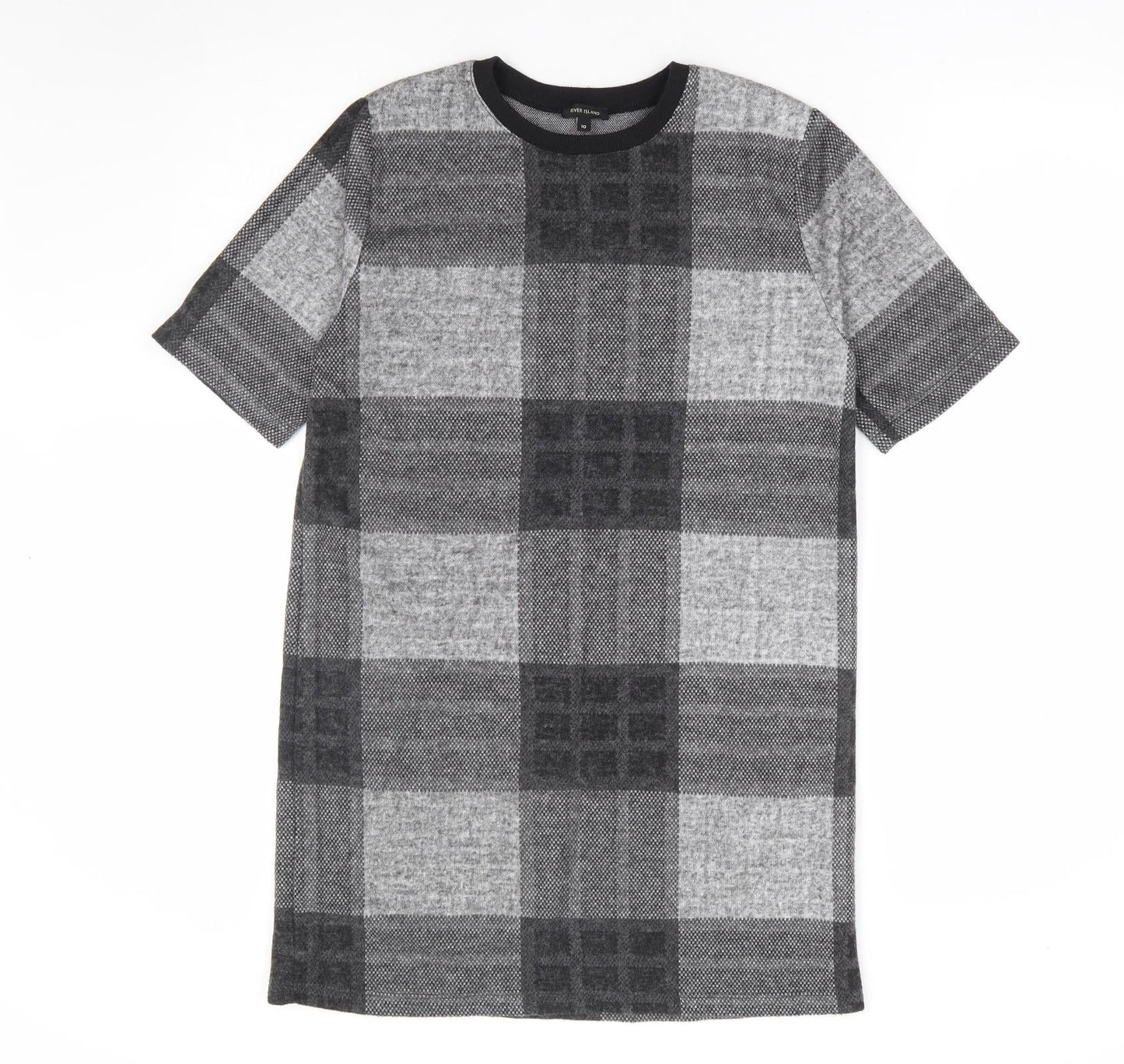 River Island Womens Grey Plaid Polyester Shift Size 10 Round Neck Pullover