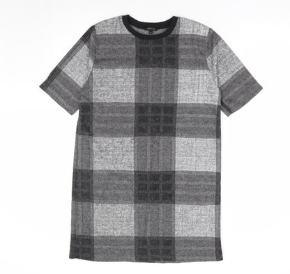 River Island Womens Grey Plaid Polyester Shift Size 10 Round Neck Pullover