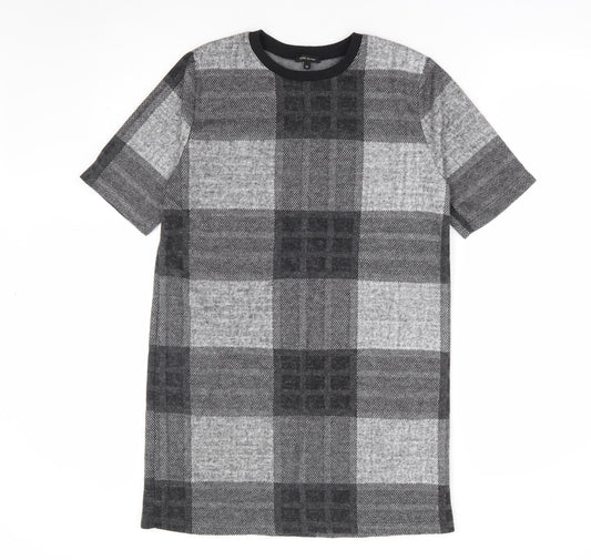 River Island Womens Grey Plaid Polyester Shift Size 10 Round Neck Pullover