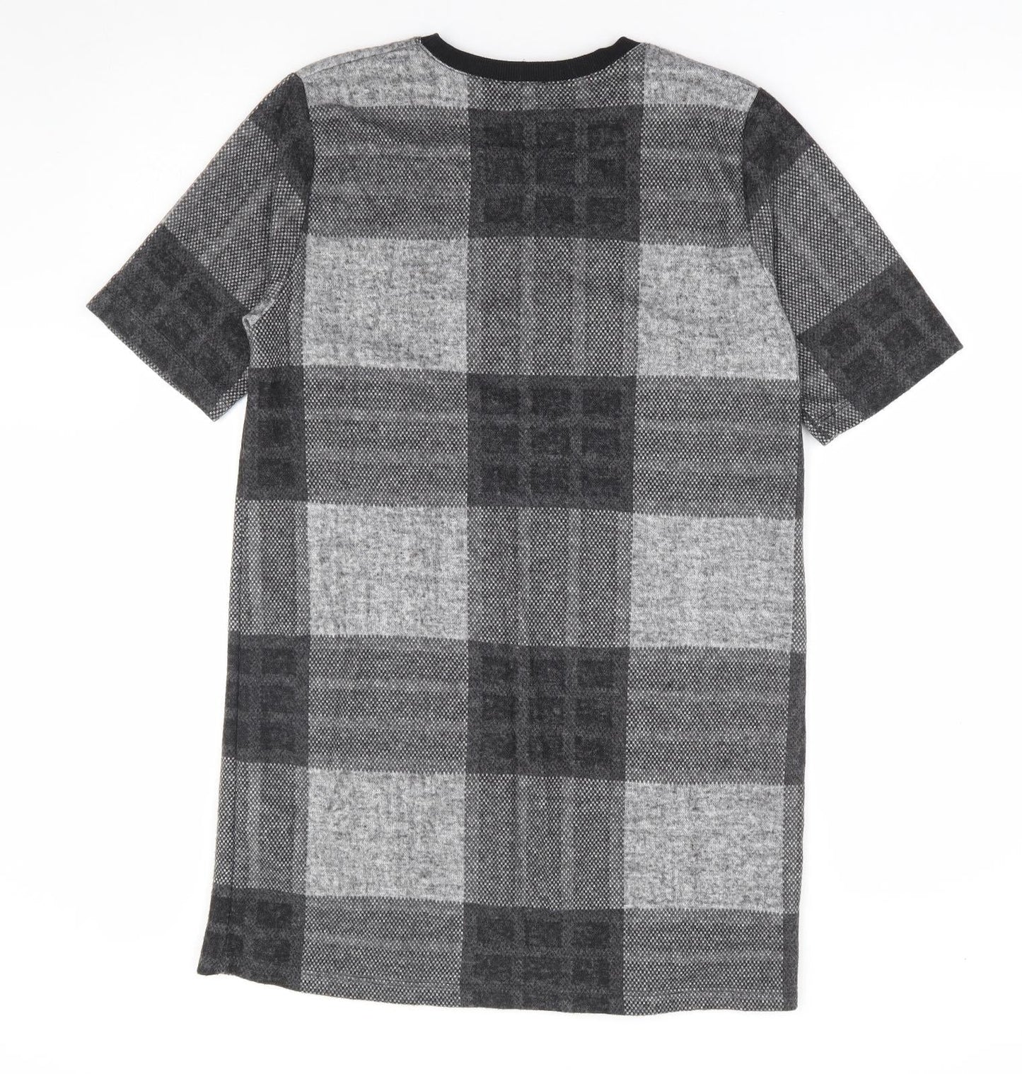 River Island Womens Grey Plaid Polyester Shift Size 10 Round Neck Pullover
