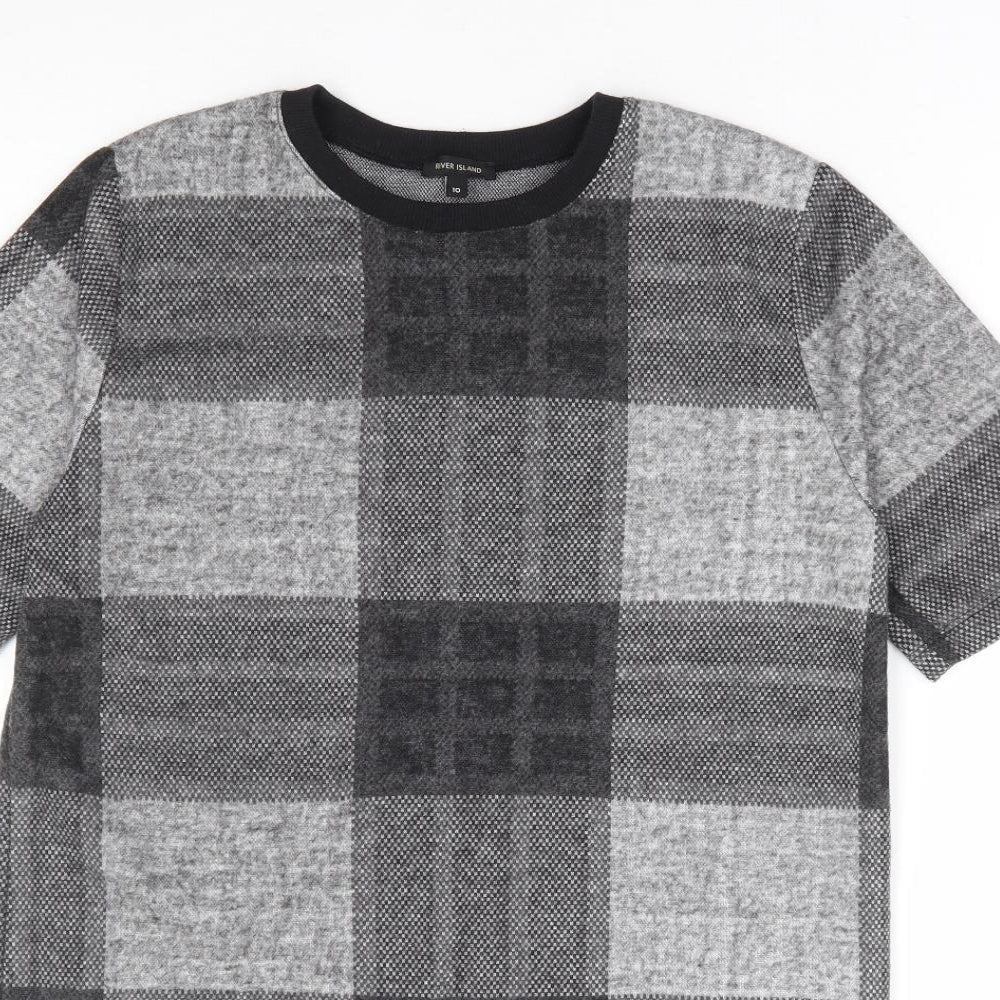 River Island Womens Grey Plaid Polyester Shift Size 10 Round Neck Pullover