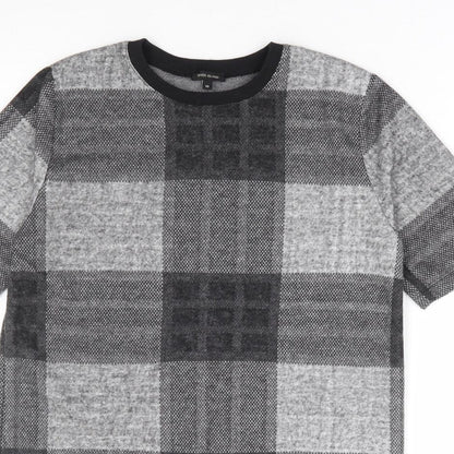 River Island Womens Grey Plaid Polyester Shift Size 10 Round Neck Pullover