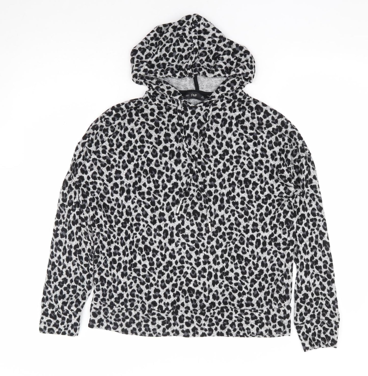 F&F Womens Grey Animal Print Viscose Pullover Hoodie Size 6 Pullover - Soft Touch Leopard Print