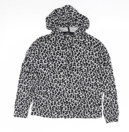 F&F Womens Grey Animal Print Viscose Pullover Hoodie Size 6 Pullover - Soft Touch Leopard Print