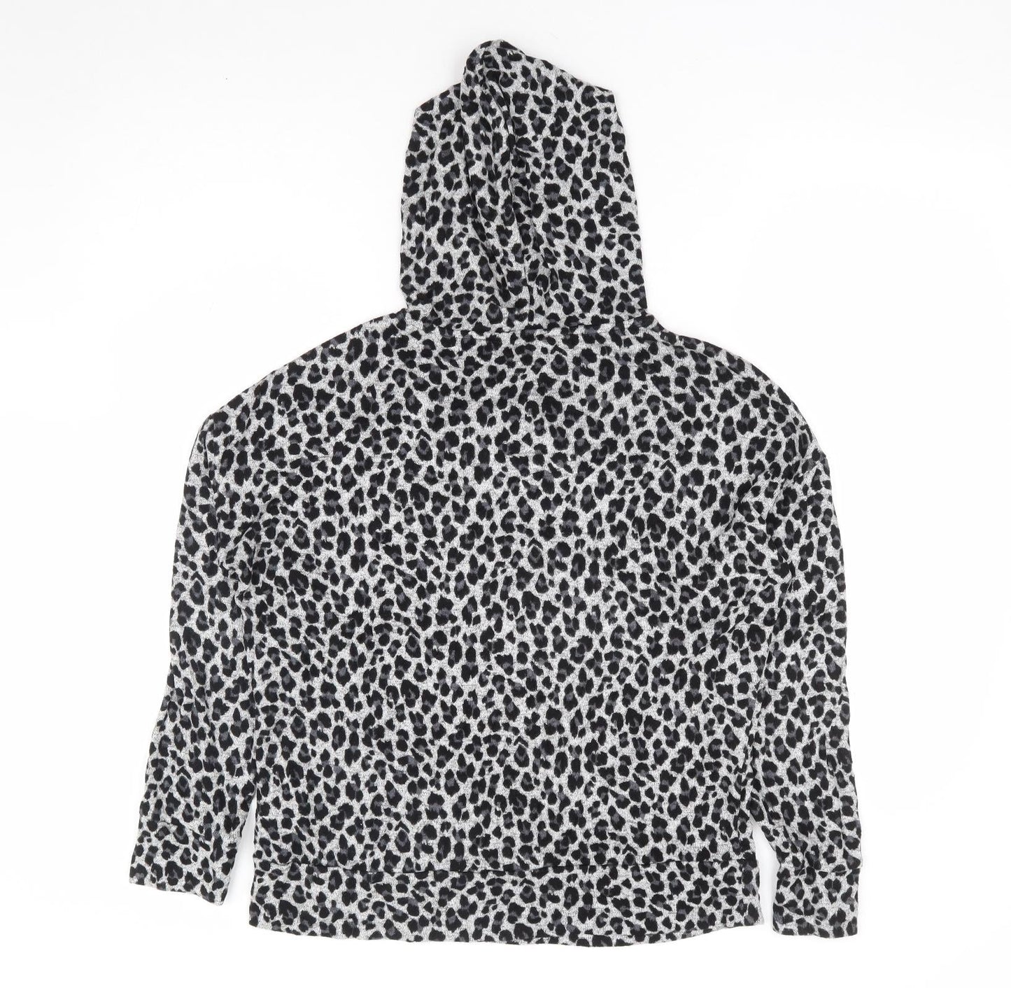 F&F Womens Grey Animal Print Viscose Pullover Hoodie Size 6 Pullover - Soft Touch Leopard Print