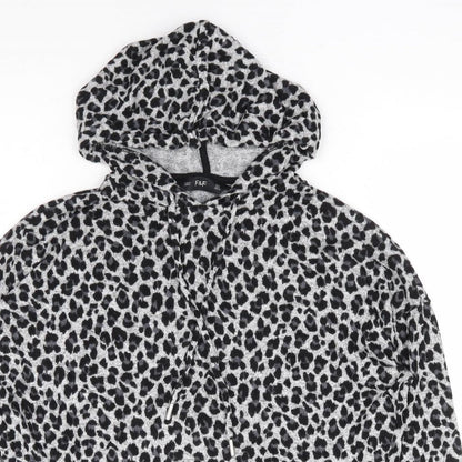 F&F Womens Grey Animal Print Viscose Pullover Hoodie Size 6 Pullover - Soft Touch Leopard Print