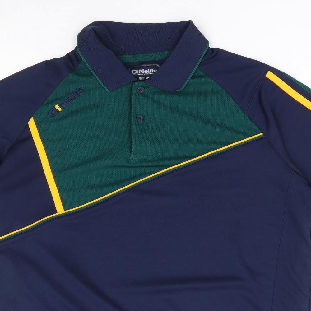 O'Niells Mens Blue Polyester Polo Size L Collared Button