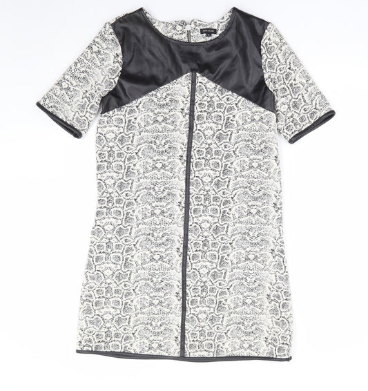 River Island Womens Ivory Animal Print Polyester Shift Size 10 Round Neck Zip - Snake Skin Print
