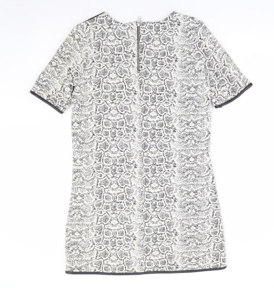 River Island Womens Ivory Animal Print Polyester Shift Size 10 Round Neck Zip - Snake Skin Print