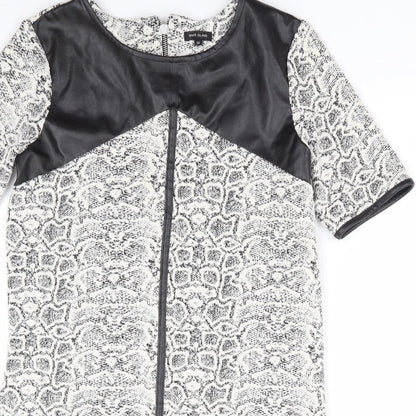 River Island Womens Ivory Animal Print Polyester Shift Size 10 Round Neck Zip - Snake Skin Print