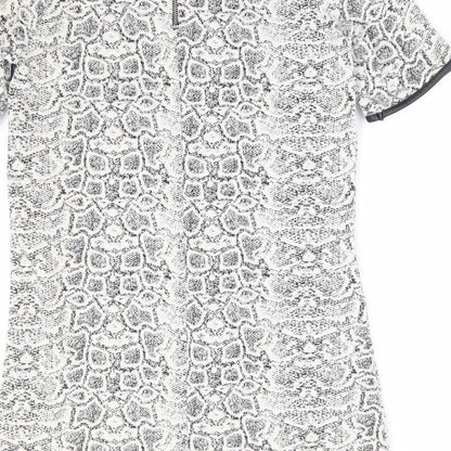 River Island Womens Ivory Animal Print Polyester Shift Size 10 Round Neck Zip - Snake Skin Print