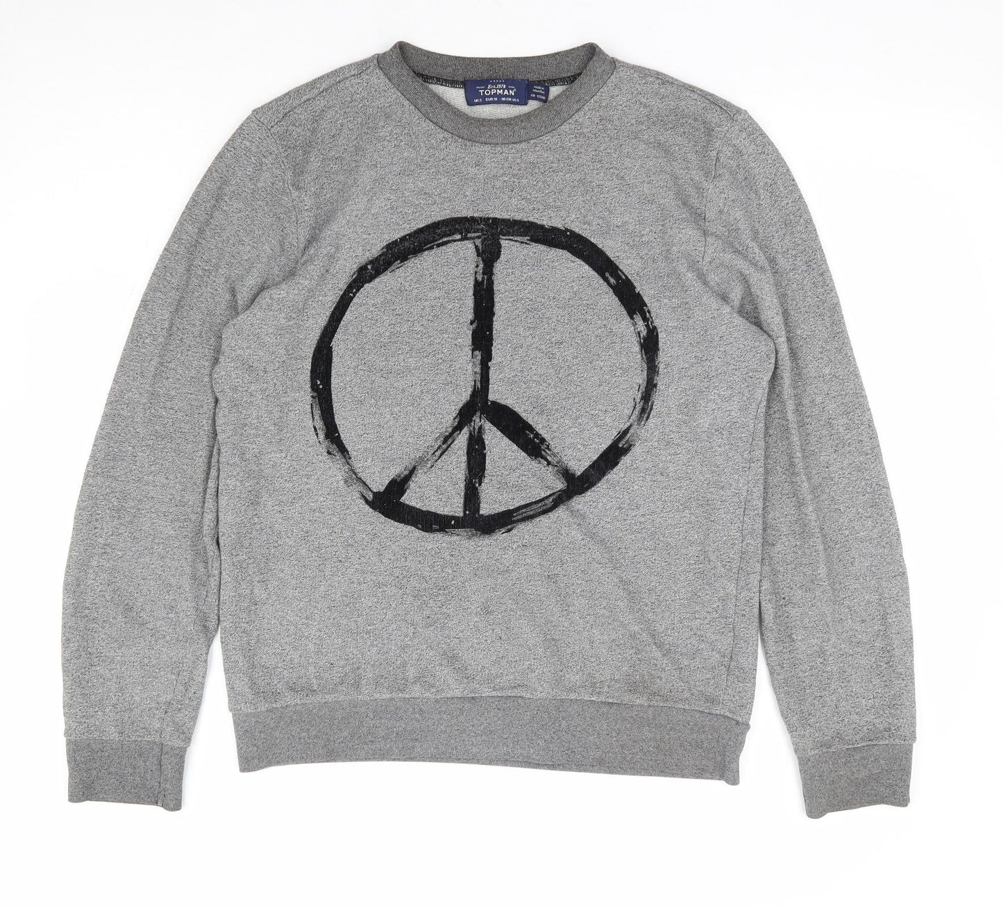 Topman Mens Grey Cotton Pullover Sweatshirt Size S - Peace Symbol