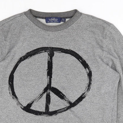 Topman Mens Grey Cotton Pullover Sweatshirt Size S - Peace Symbol