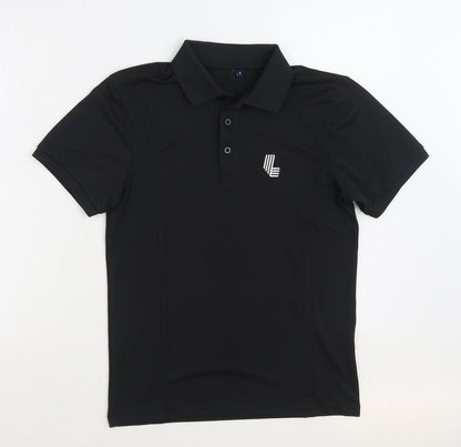 Preworn Mens Black Polyester Polo Size S Collared Pullover