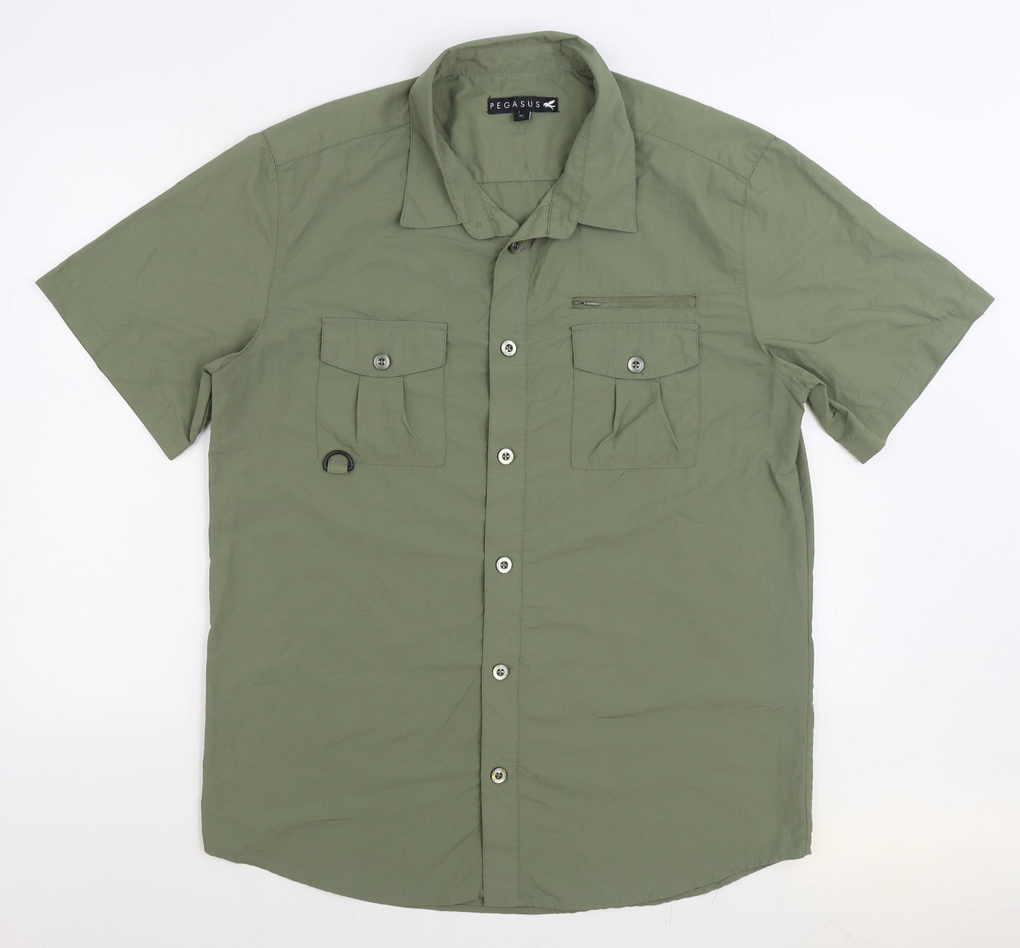 Mens UK Size M Pegasus Green  Button-Up Short Sleeve Casual Shirt
