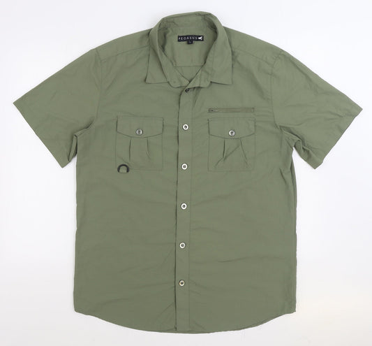 Mens UK Size M Pegasus Green  Button-Up Short Sleeve Casual Shirt