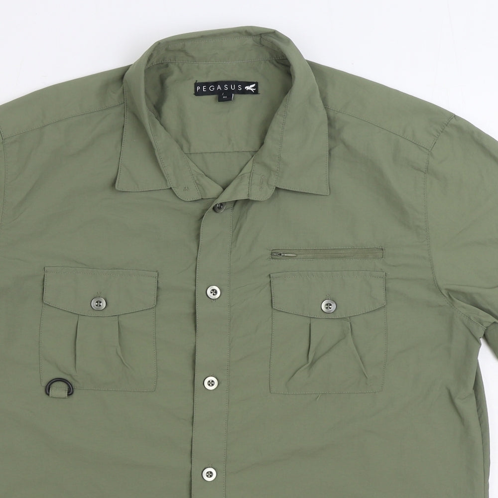 Mens UK Size M Pegasus Green  Button-Up Short Sleeve Casual Shirt