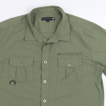Mens UK Size M Pegasus Green  Button-Up Short Sleeve Casual Shirt