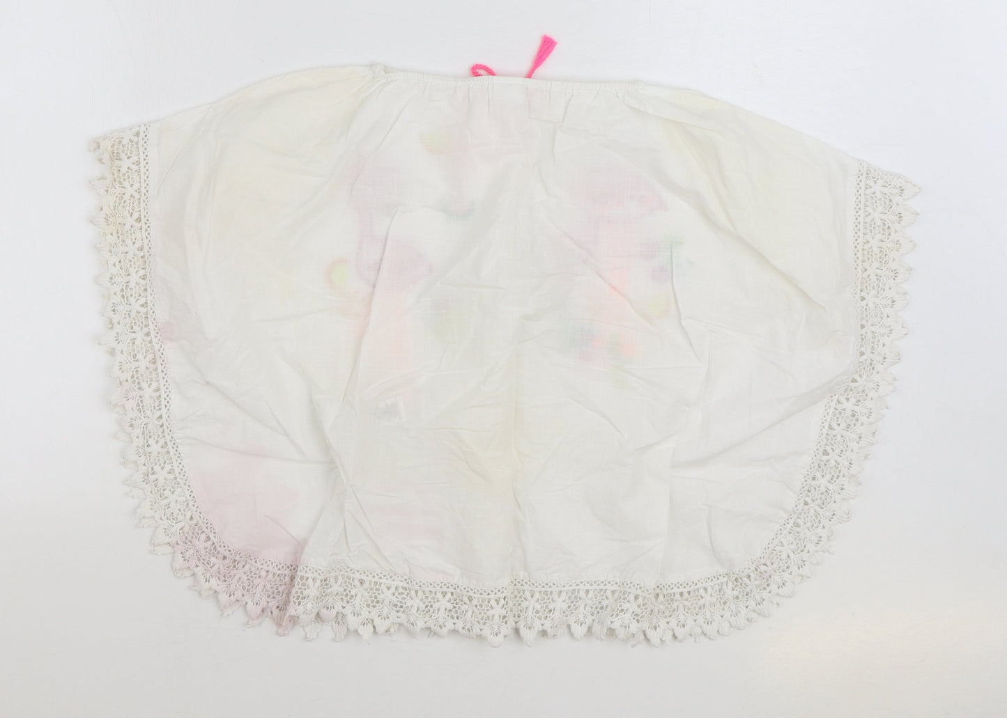 NEXT Girls White 100% Cotton Basic Blouse Size 7 Years Boat Neck Pullover - Flamingo Lace Trim