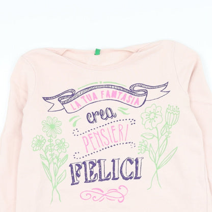 United Colors of Benetton Girls Pink Cotton Pullover Sweatshirt Size 11-12 Years Pullover - Slogan