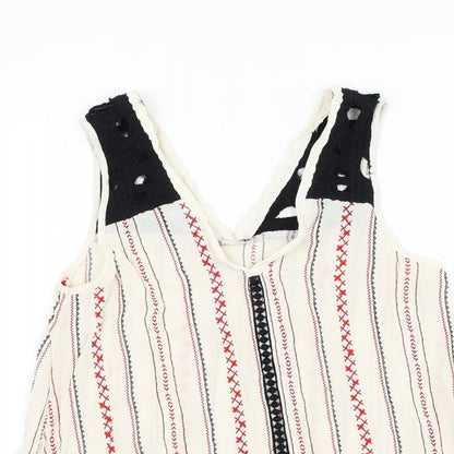 River Island Womens Beige Striped Viscose Basic Tank Size 10 V-Neck