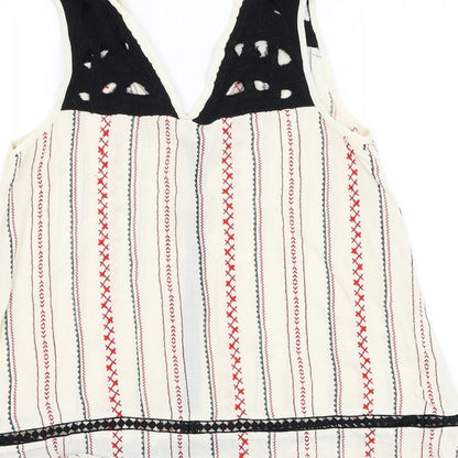 River Island Womens Beige Striped Viscose Basic Tank Size 10 V-Neck