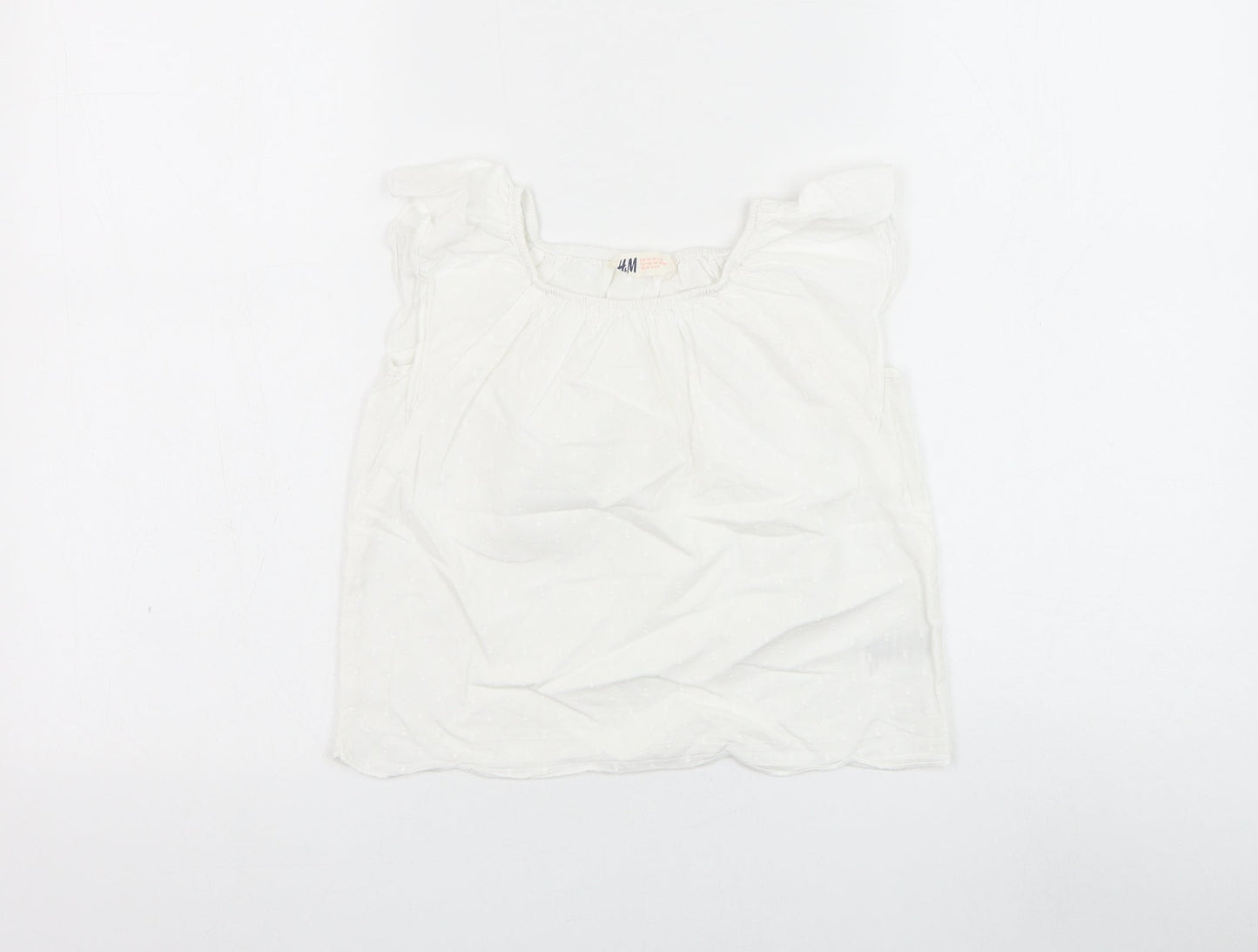 H&M Girls White Cotton Basic Blouse Size 5-6 Years Round Neck Pullover