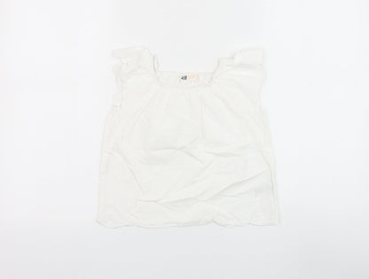 H&M Girls White Cotton Basic Blouse Size 5-6 Years Round Neck Pullover