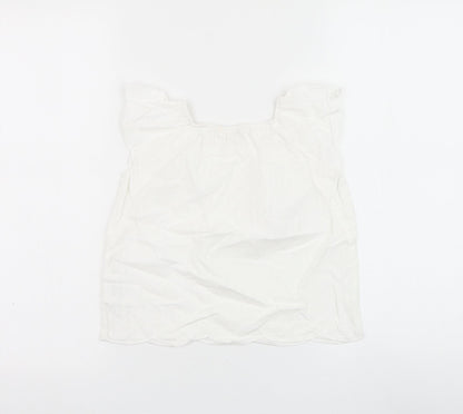 H&M Girls White Cotton Basic Blouse Size 5-6 Years Round Neck Pullover