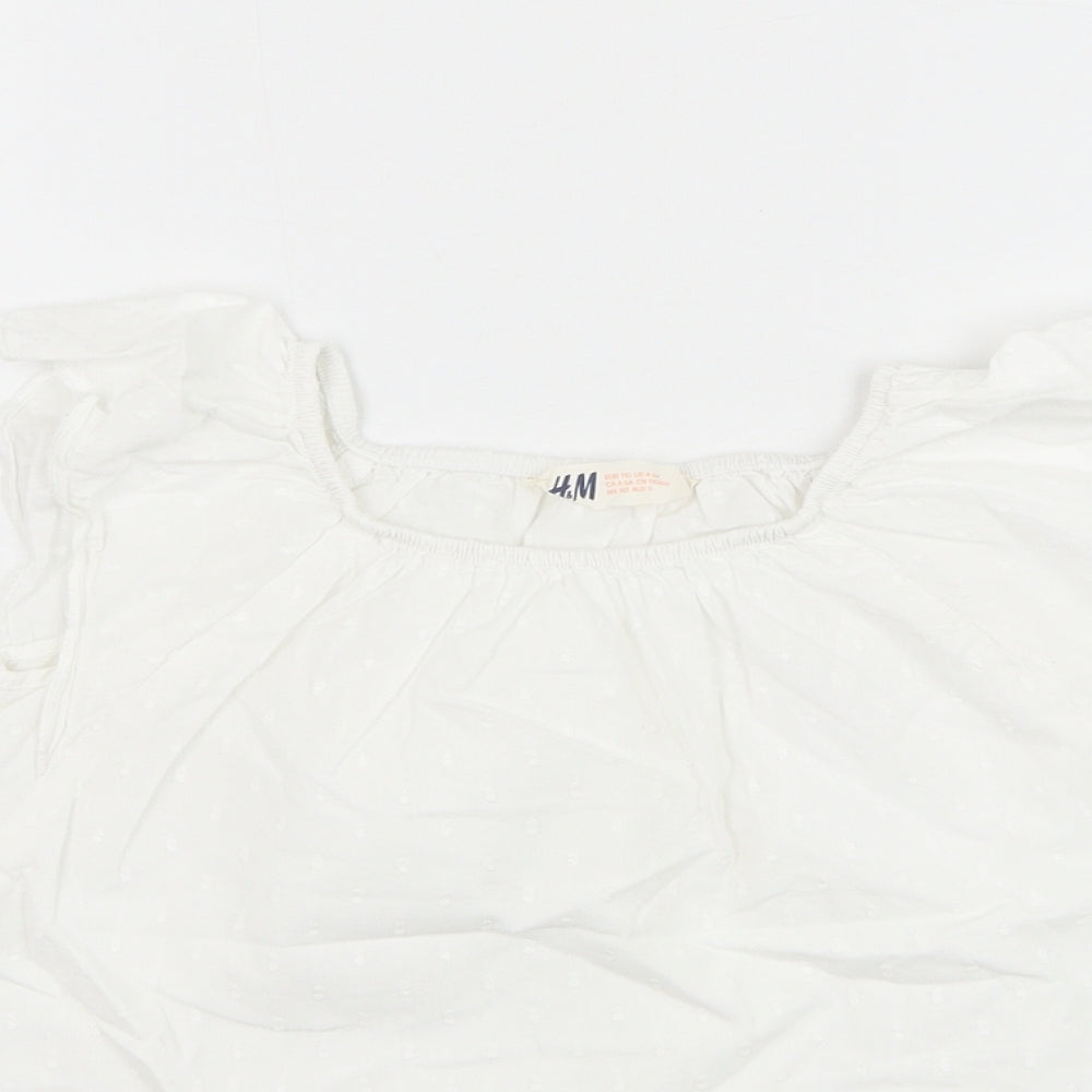 H&M Girls White Cotton Basic Blouse Size 5-6 Years Round Neck Pullover