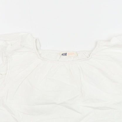 H&M Girls White Cotton Basic Blouse Size 5-6 Years Round Neck Pullover